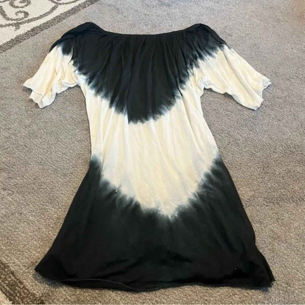 Yak n Yeti Black & White Tie Dye Boho Tunic Top Flowy Peasant Festival